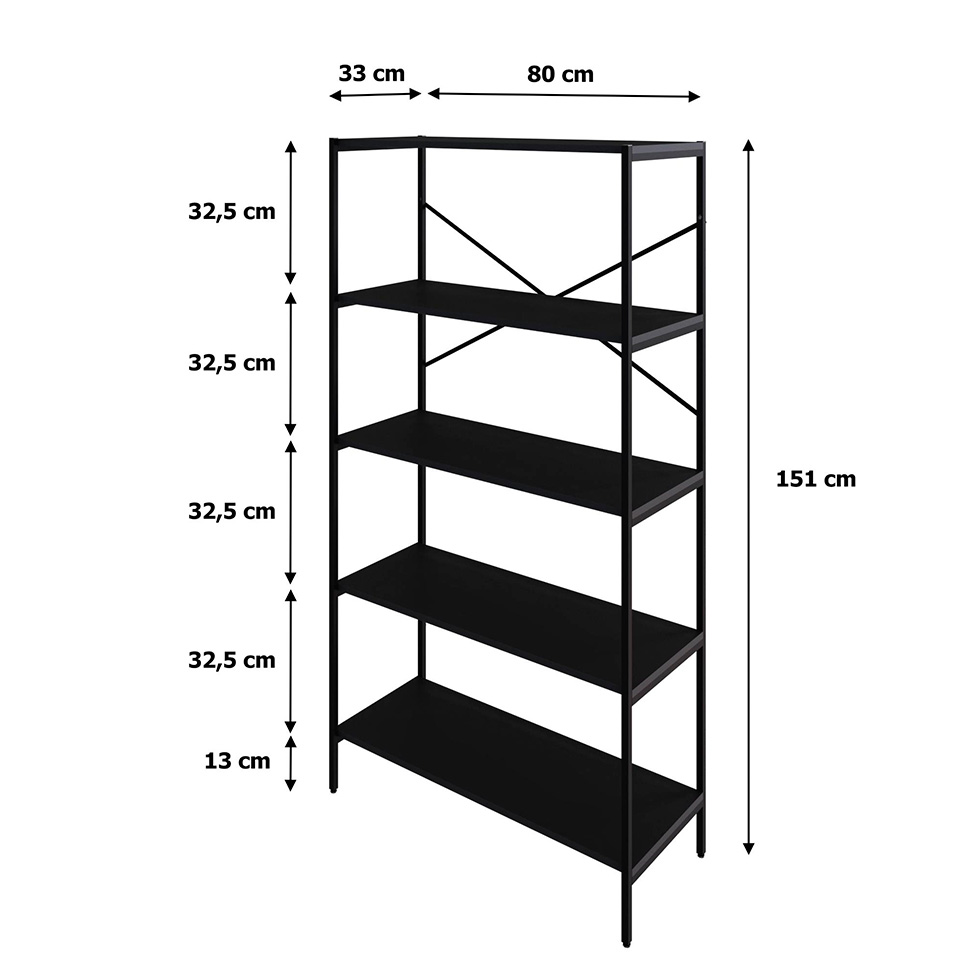 Estante com 5 Prateleiras Tub Preta 80 cm