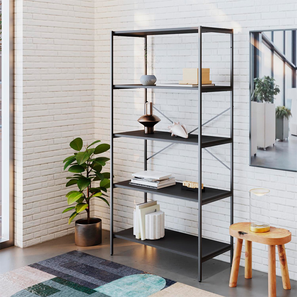 Estante com 5 Prateleiras Tub Preta 80 cm