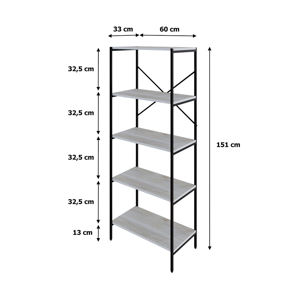 Estante com 5 Prateleiras Tub Snow e Preta 60 cm