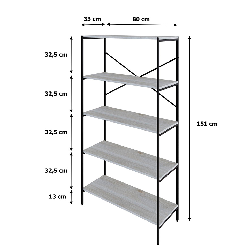 Estante com 5 Prateleiras Tub Snow e Preta 80 cm
