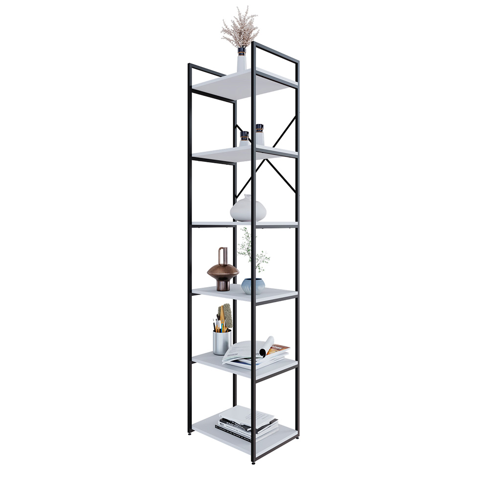 Estante com 6 Prateleiras Brooklyn Branca e Preta 45 cm