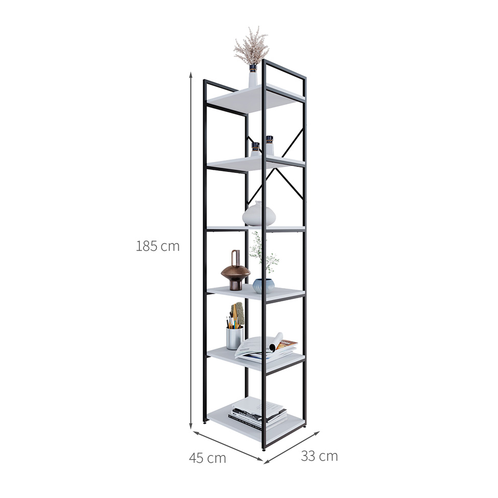 Estante com 6 Prateleiras Brooklyn Branca e Preta 45 cm
