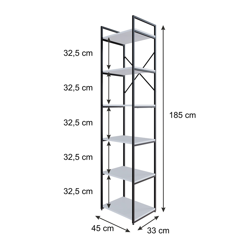 Estante com 6 Prateleiras Brooklyn Branca e Preta 45 cm
