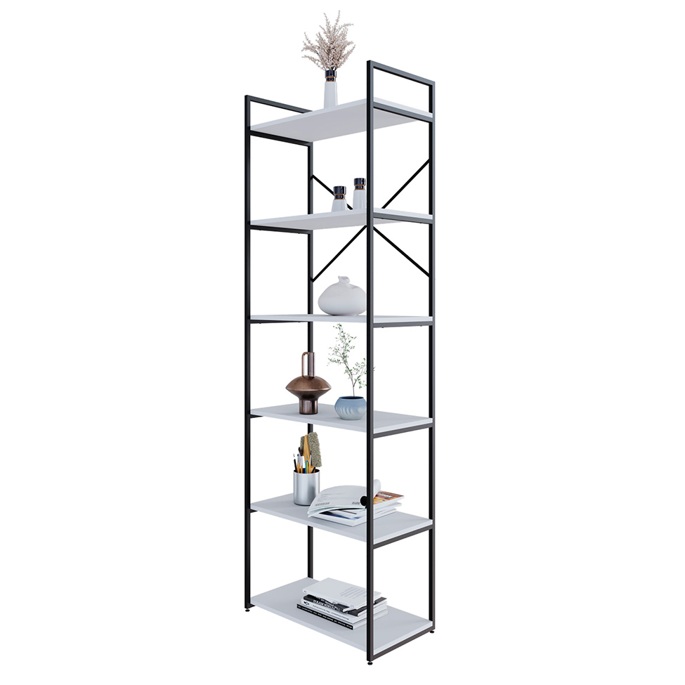 Estante com 6 Prateleiras Brooklyn Branca e Preta 60 cm