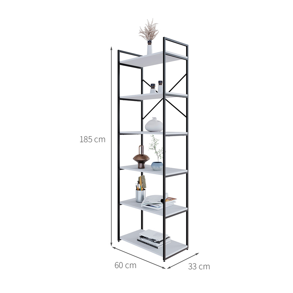 Estante com 6 Prateleiras Brooklyn Branca e Preta 60 cm