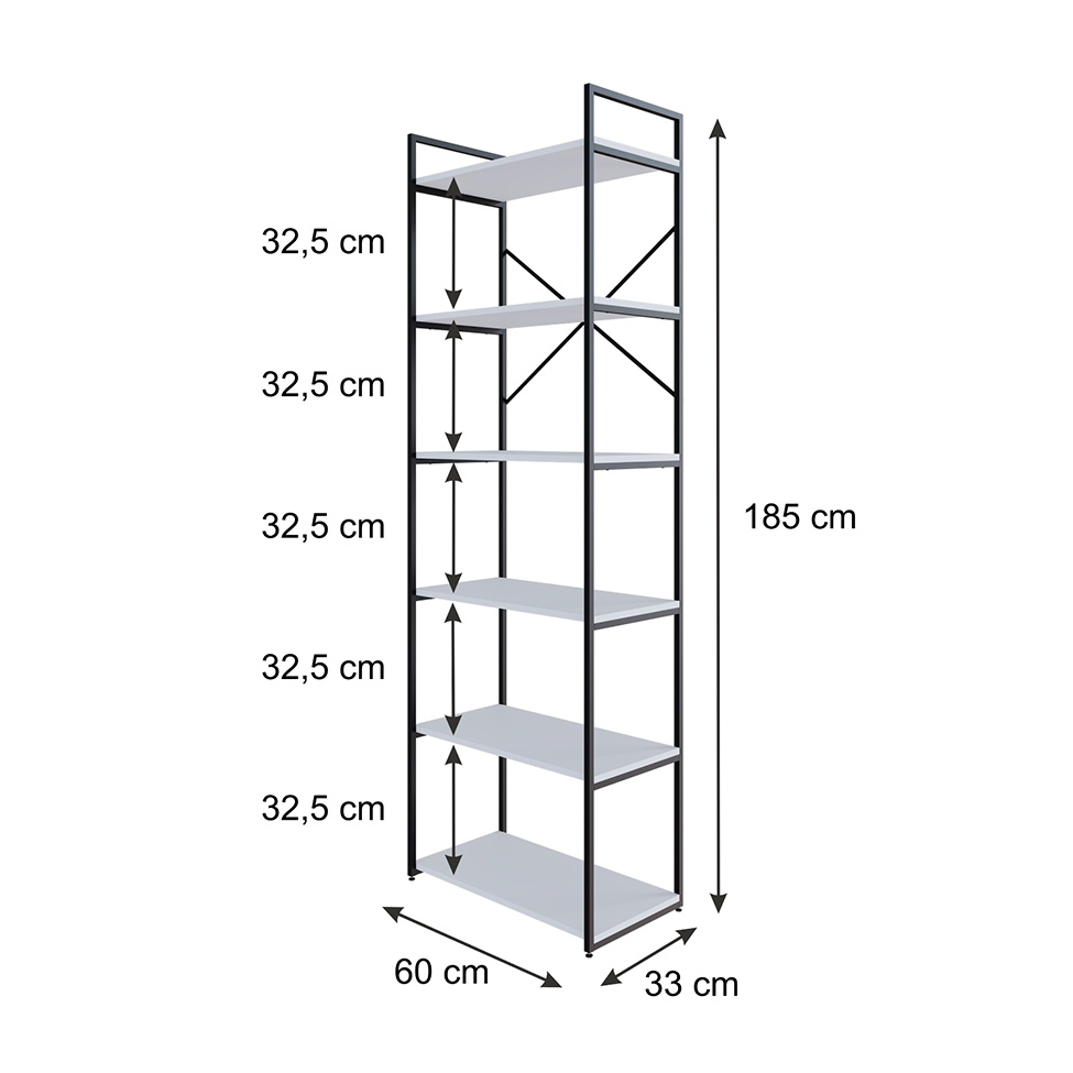 Estante com 6 Prateleiras Brooklyn Branca e Preta 60 cm