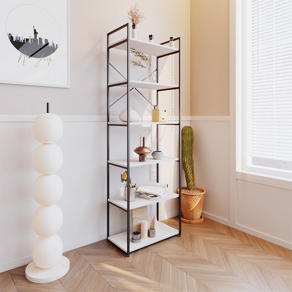 Estante com 6 Prateleiras Brooklyn Branca e Preta 60 cm