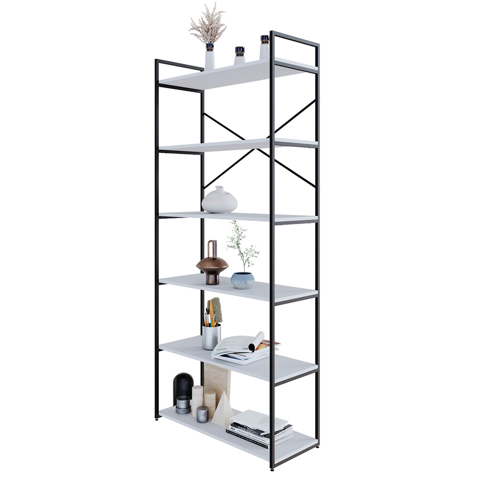 Estante com 6 Prateleiras Brooklyn Branca e Preta 80 cm