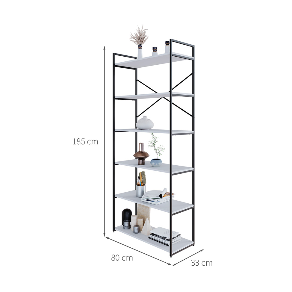 Estante com 6 Prateleiras Brooklyn Branca e Preta 80 cm