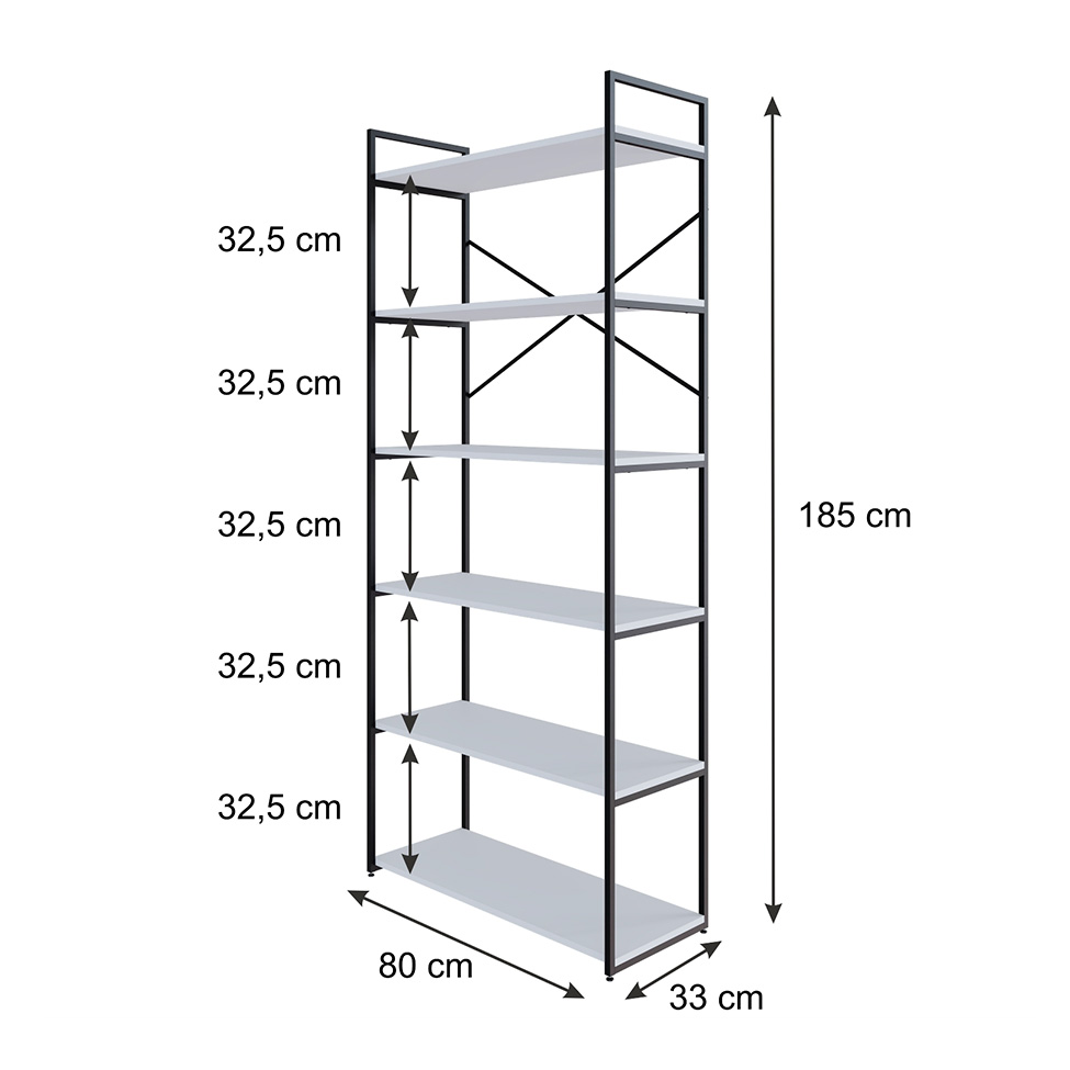Estante com 6 Prateleiras Brooklyn Branca e Preta 80 cm