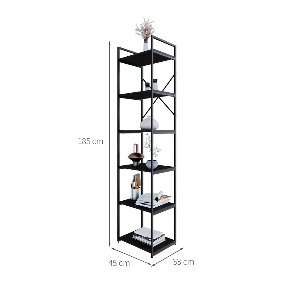 Estante com 6 Prateleiras Brooklyn Preta 45 cm
