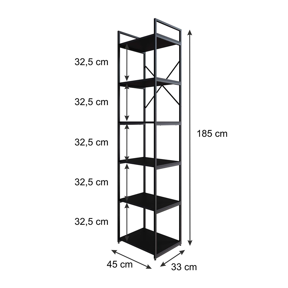 Estante com 6 Prateleiras Brooklyn Preta 45 cm