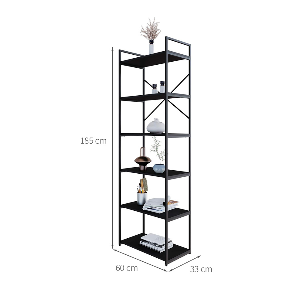 Estante com 6 Prateleiras Brooklyn Preta 60 cm