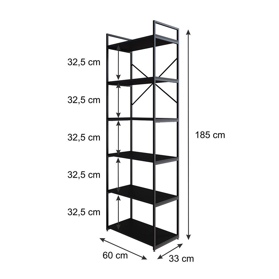 Estante com 6 Prateleiras Brooklyn Preta 60 cm