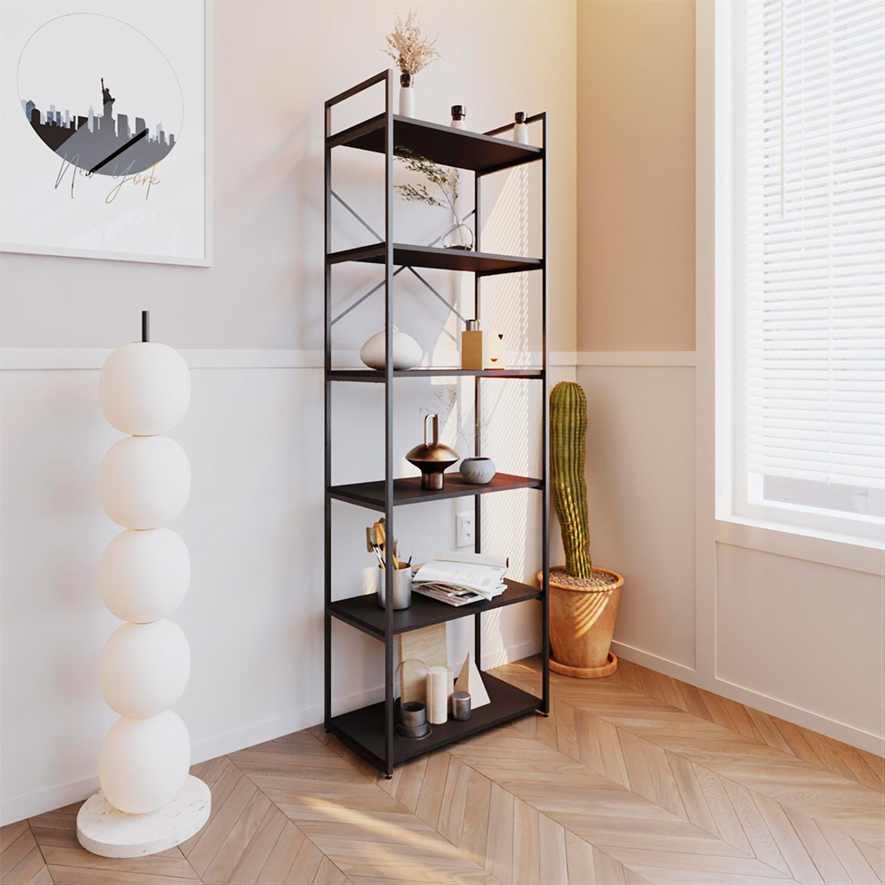Estante com 6 Prateleiras Brooklyn Preta 60 cm