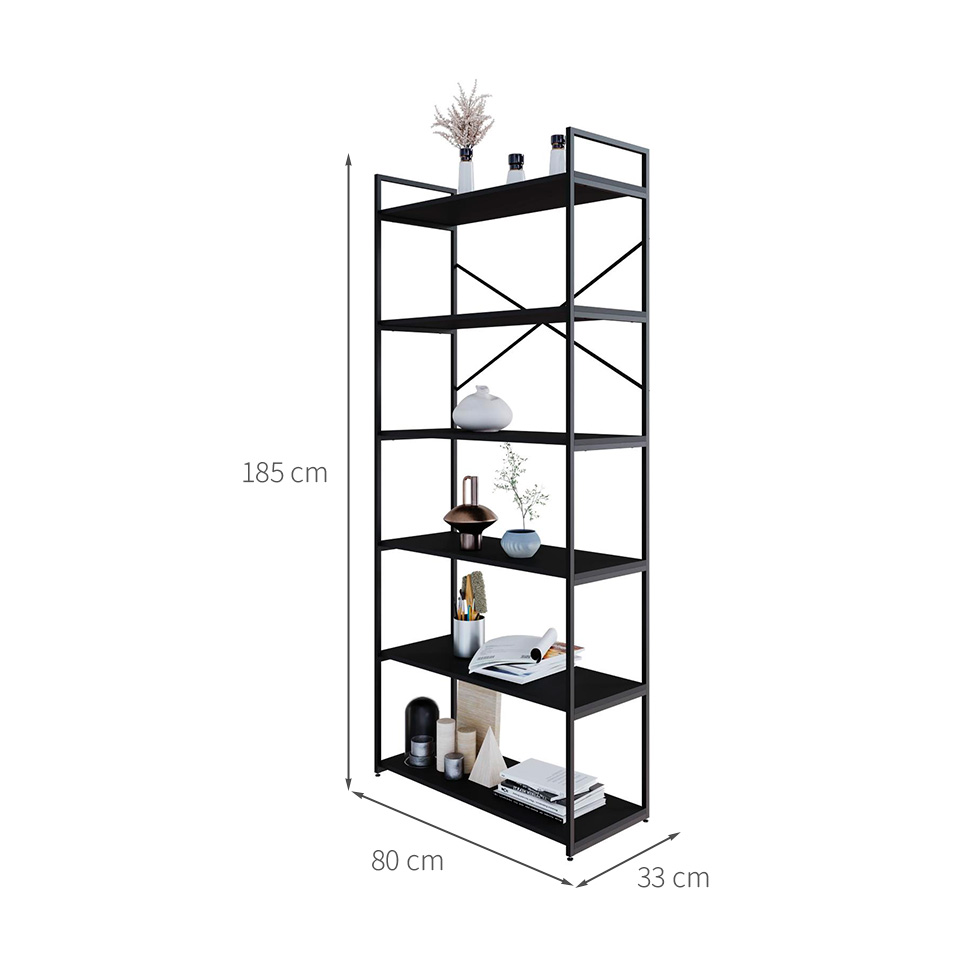 Estante com 6 Prateleiras Brooklyn Preta 80 cm