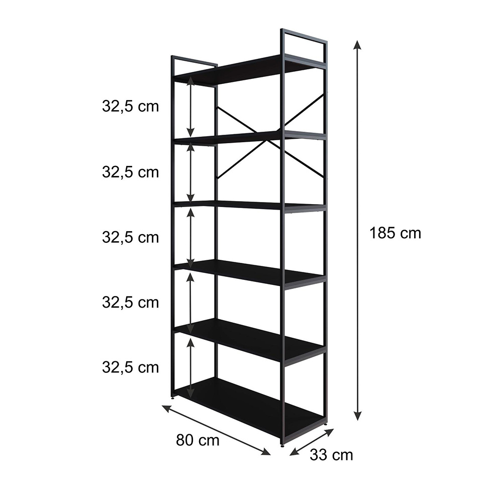 Estante com 6 Prateleiras Brooklyn Preta 80 cm