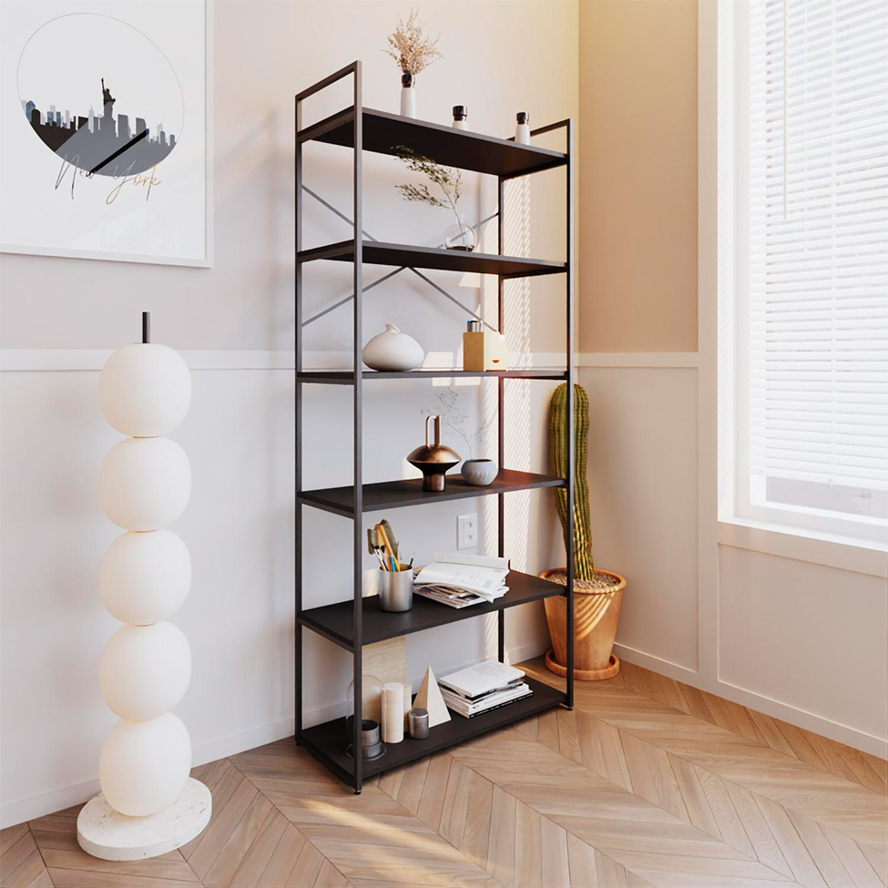 Estante com 6 Prateleiras Brooklyn Preta 80 cm