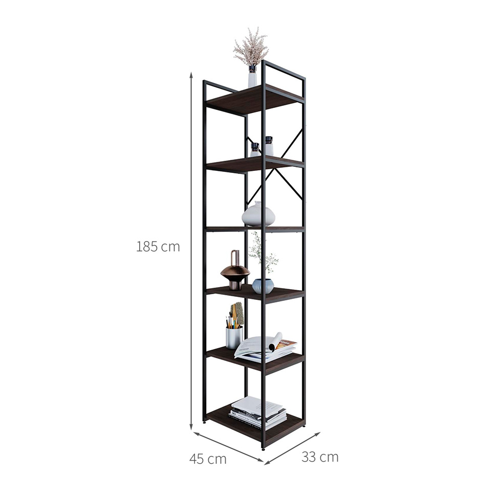 Estante com 6 Prateleiras Brooklyn Terracota e Preta 45 cm