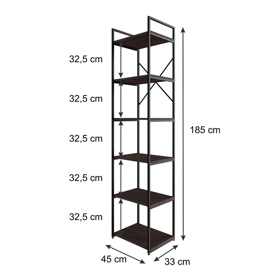 Estante com 6 Prateleiras Brooklyn Terracota e Preta 45 cm