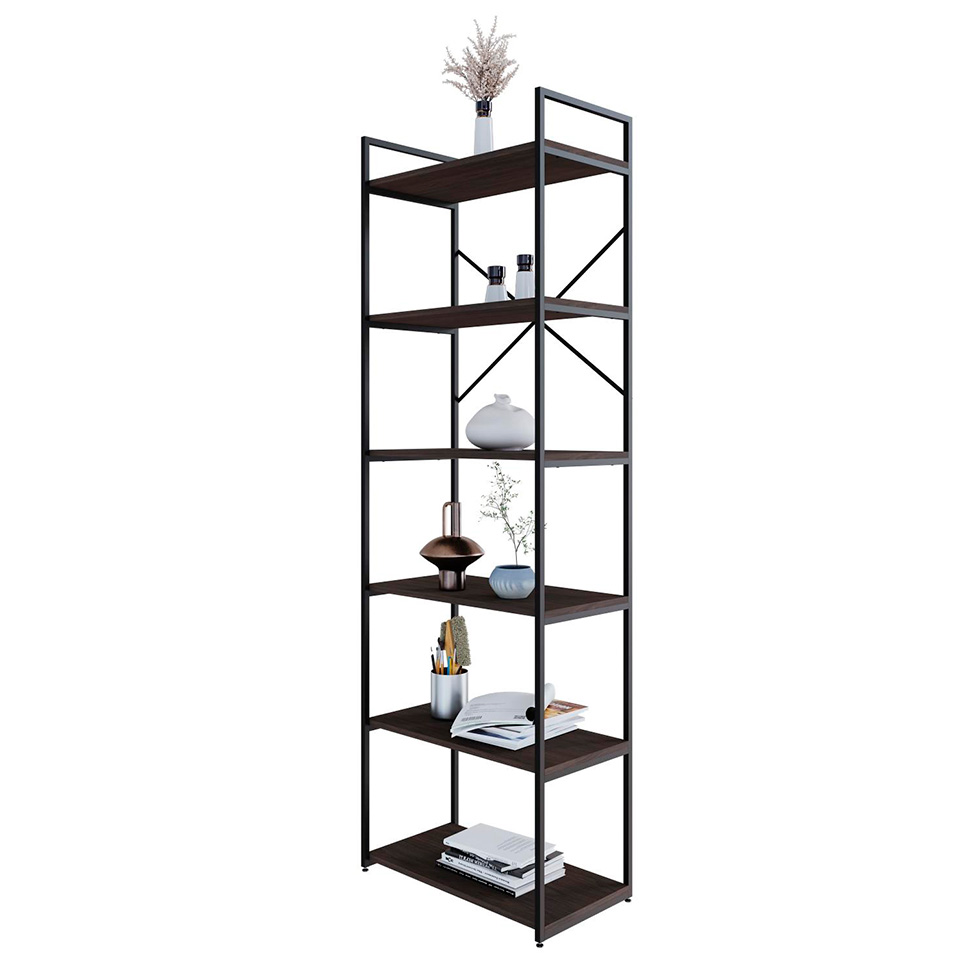 Estante com 6 Prateleiras Brooklyn Terracota e Preta 60 cm