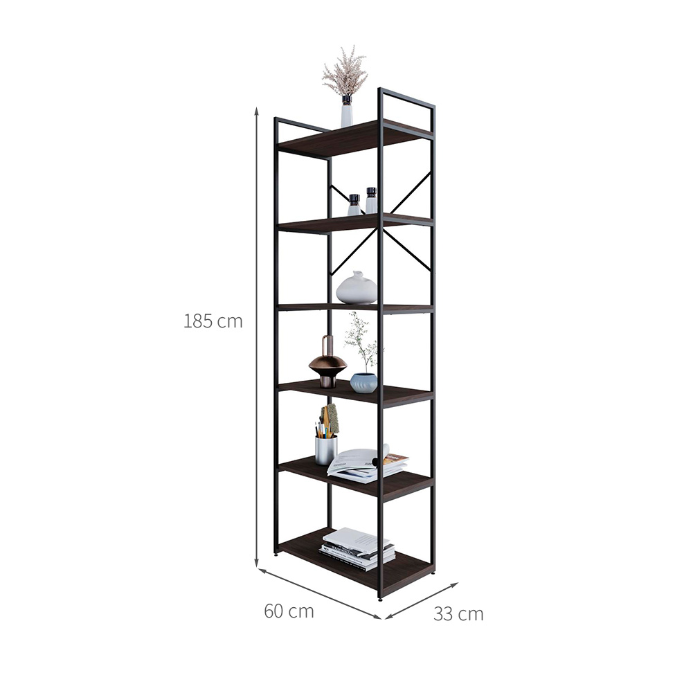 Estante com 6 Prateleiras Brooklyn Terracota e Preta 60 cm