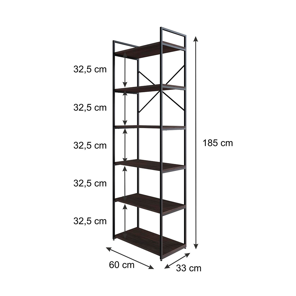 Estante com 6 Prateleiras Brooklyn Terracota e Preta 60 cm