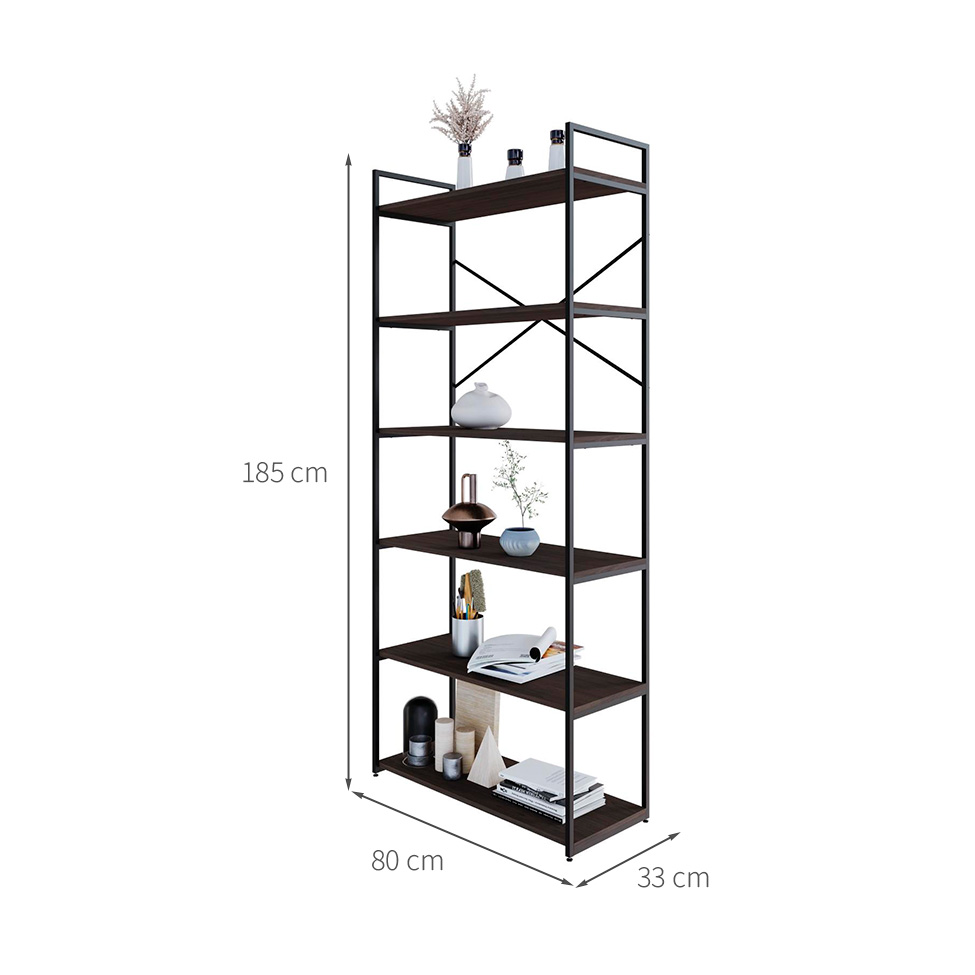 Estante com 6 Prateleiras Brooklyn Terracota e Preta 80 cm