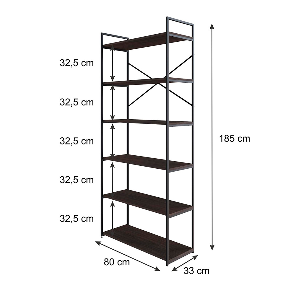 Estante com 6 Prateleiras Brooklyn Terracota e Preta 80 cm