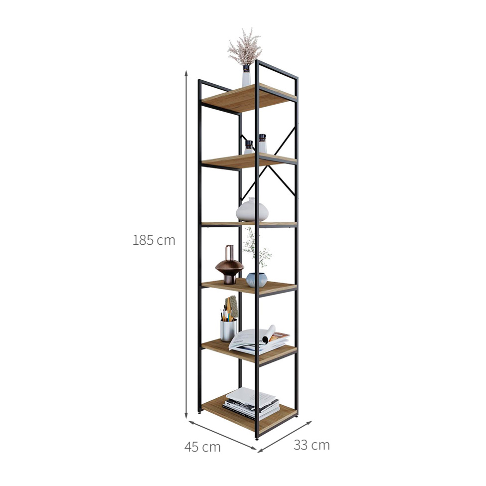 Estante com 6 Prateleiras Brooklyn Vermont e Preta 45 cm