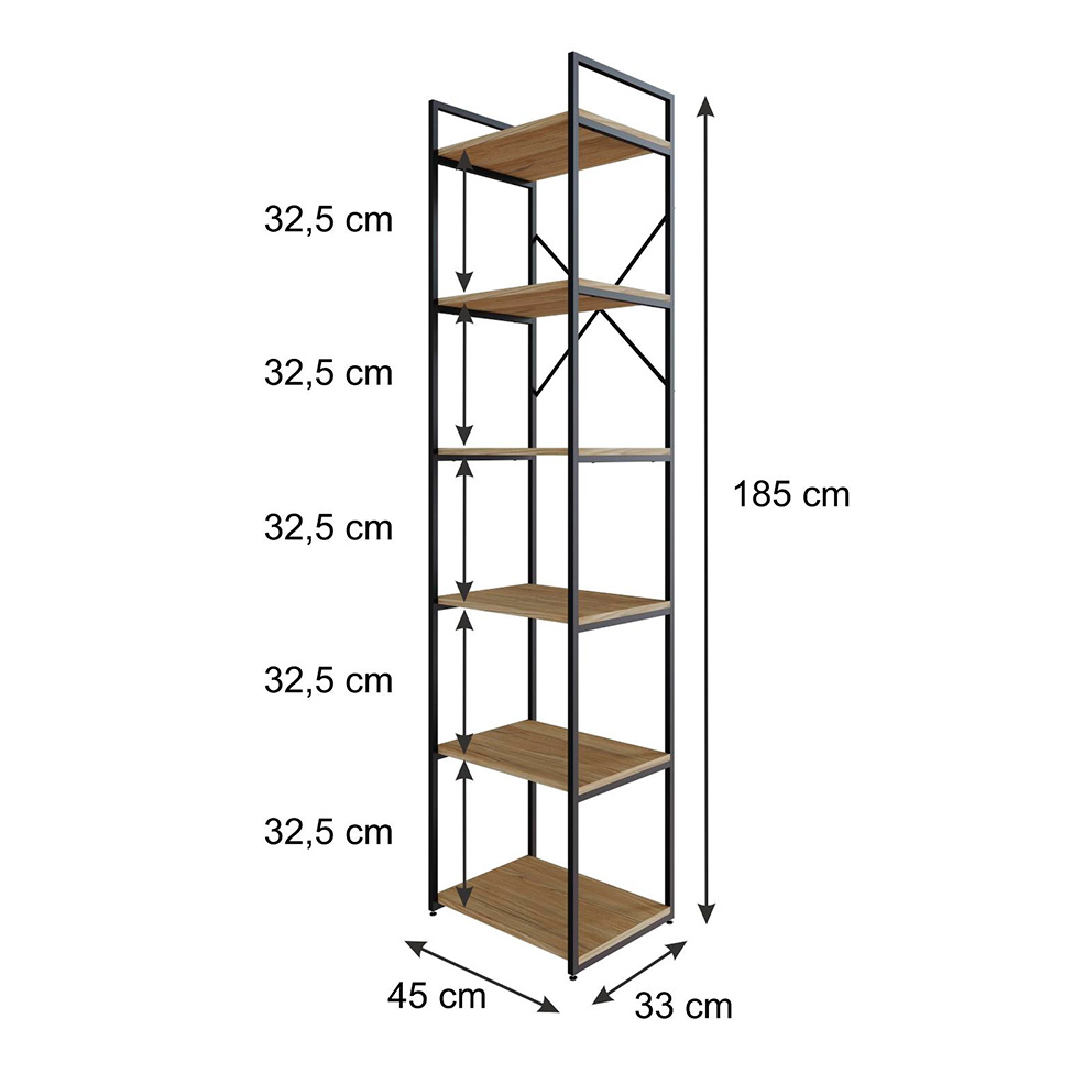 Estante com 6 Prateleiras Brooklyn Vermont e Preta 45 cm
