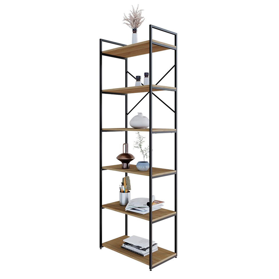 Estante com 6 Prateleiras Brooklyn Vermont e Preta 60 cm