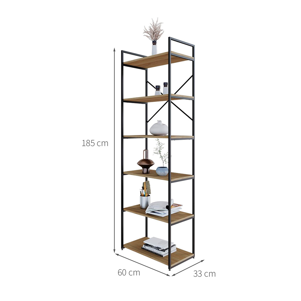 Estante com 6 Prateleiras Brooklyn Vermont e Preta 60 cm