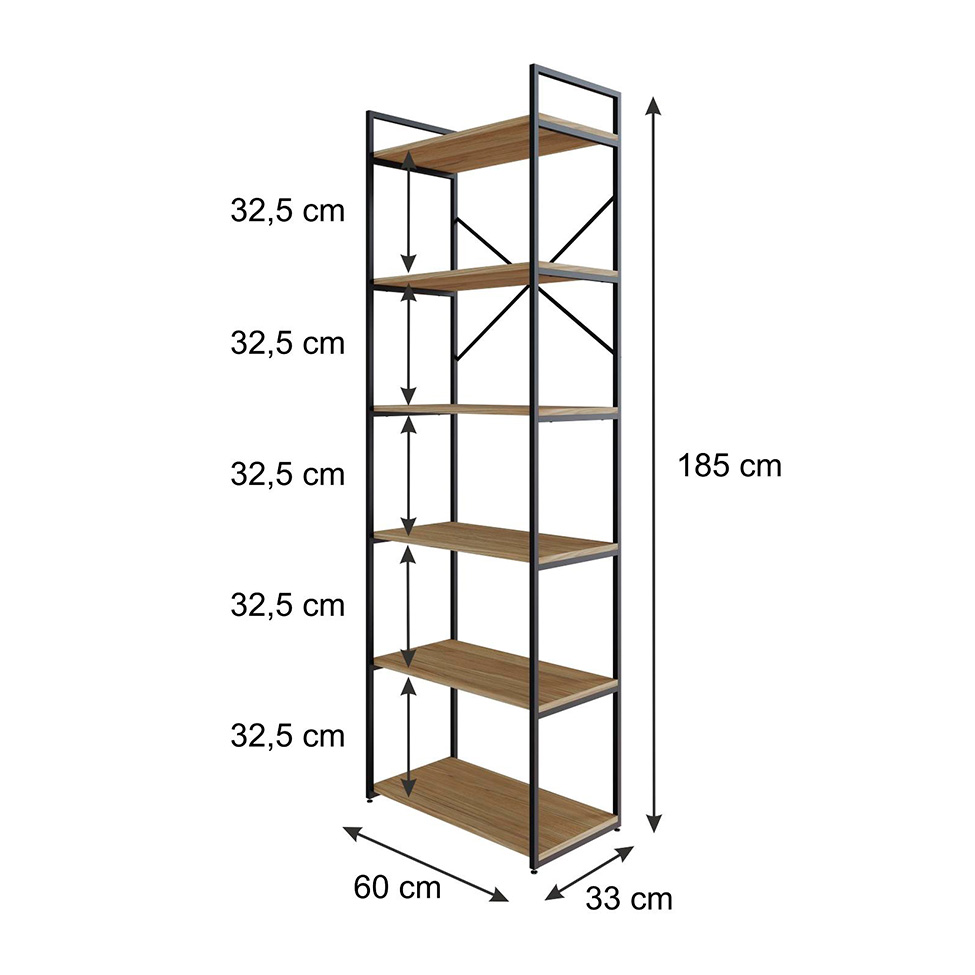 Estante com 6 Prateleiras Brooklyn Vermont e Preta 60 cm