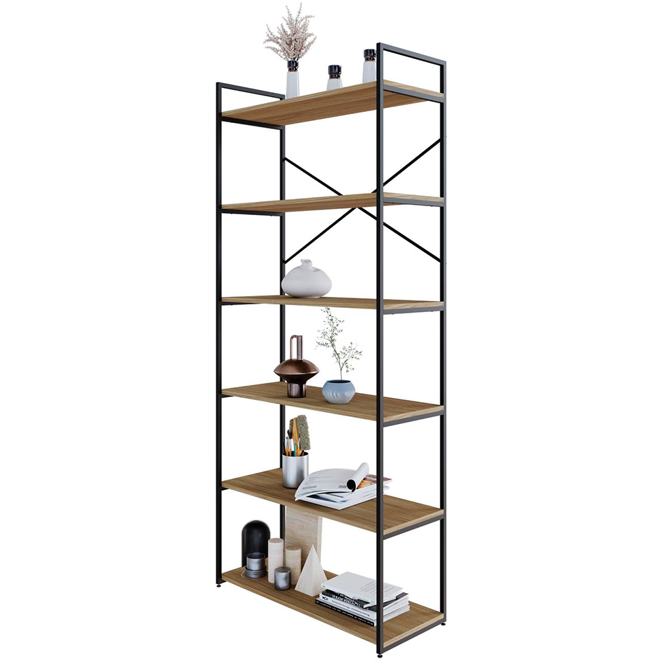 Estante com 6 Prateleiras Brooklyn Vermont e Preta 80 cm