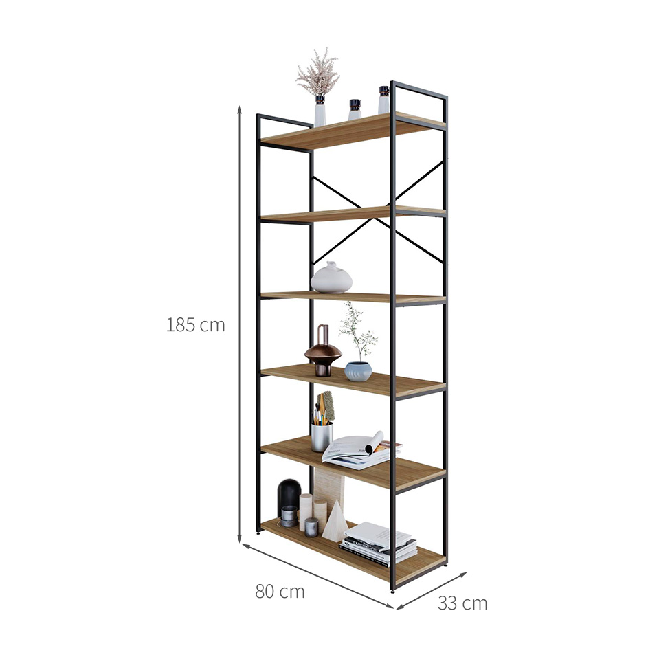 Estante com 6 Prateleiras Brooklyn Vermont e Preta 80 cm