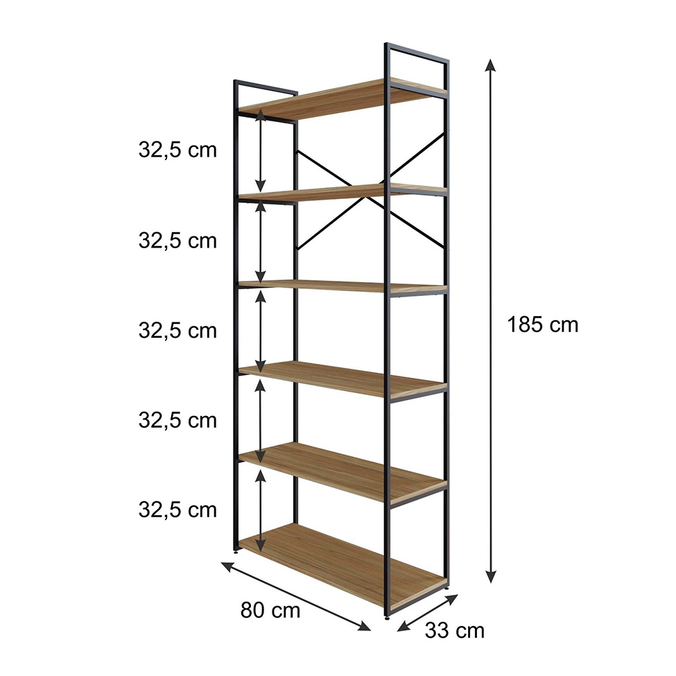 Estante com 6 Prateleiras Brooklyn Vermont e Preta 80 cm