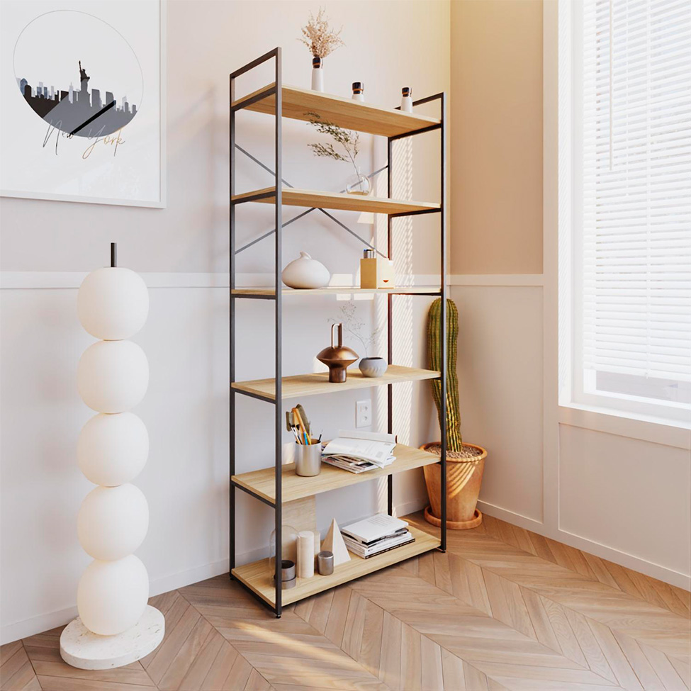 Estante com 6 Prateleiras Brooklyn Vermont e Preta 80 cm