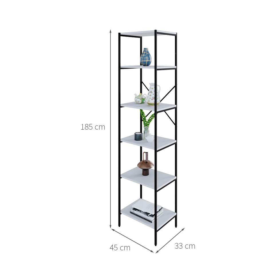 Estante com 6 Prateleiras Tub Branca e Preta 45 cm