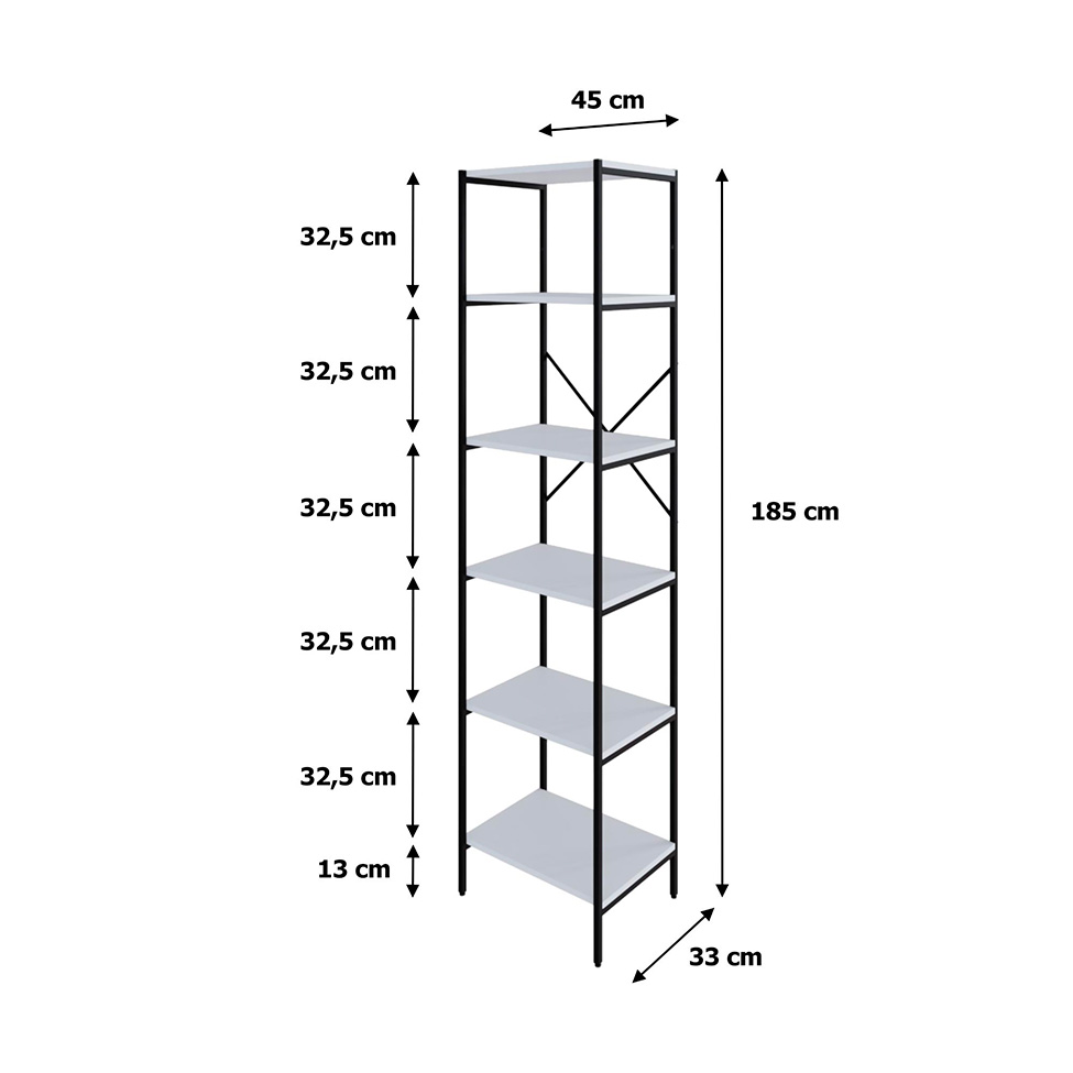 Estante com 6 Prateleiras Tub Branca e Preta 45 cm