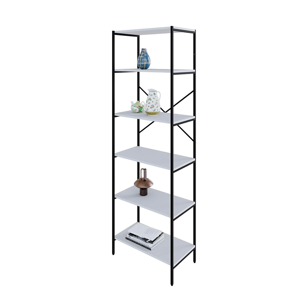 Estante com 6 Prateleiras Tub Branca e Preta 60 cm