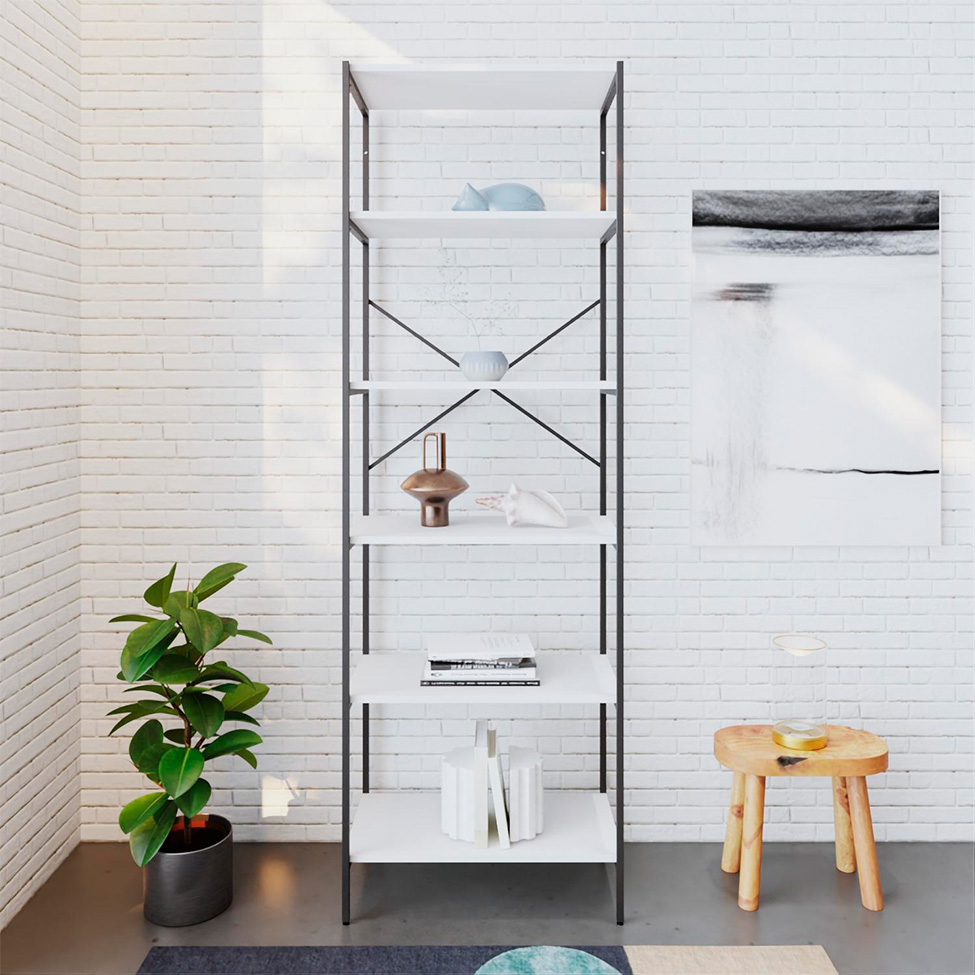 Estante com 6 Prateleiras Tub Branca e Preta 60 cm