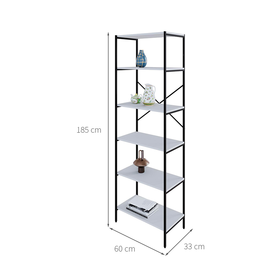 Estante com 6 Prateleiras Tub Branca e Preta 60 cm