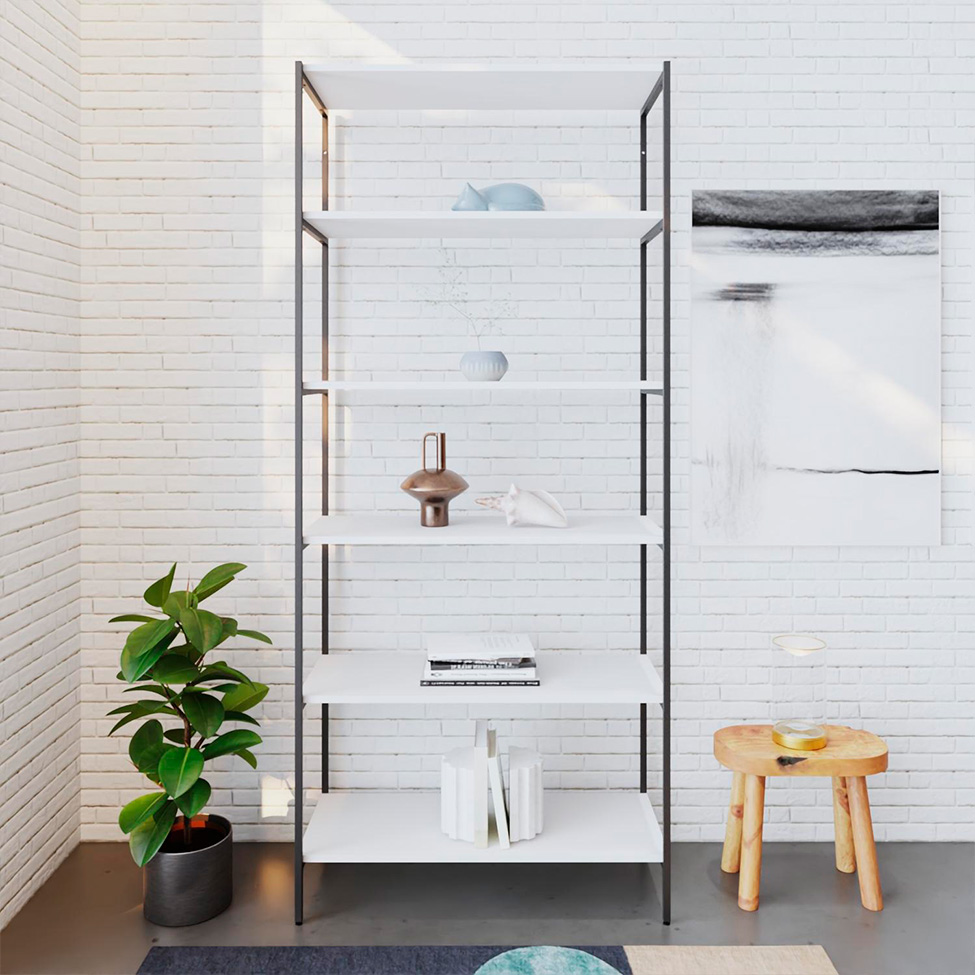 Estante com 6 Prateleiras Tub Branca e Preta 80 cm