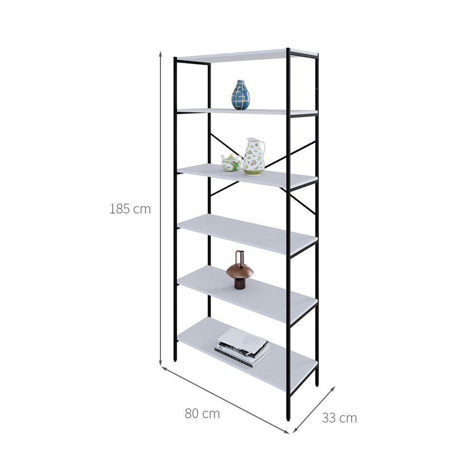 Estante com 6 Prateleiras Tub Branca e Preta 80 cm
