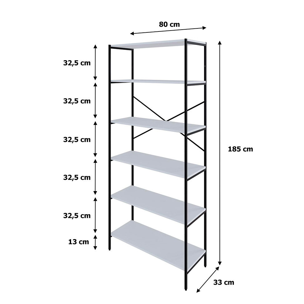 Estante com 6 Prateleiras Tub Branca e Preta 80 cm