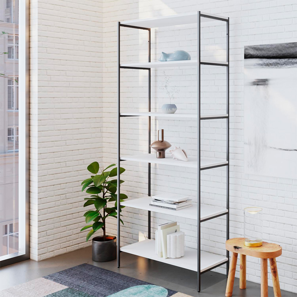 Estante com 6 Prateleiras Tub Branca e Preta 80 cm