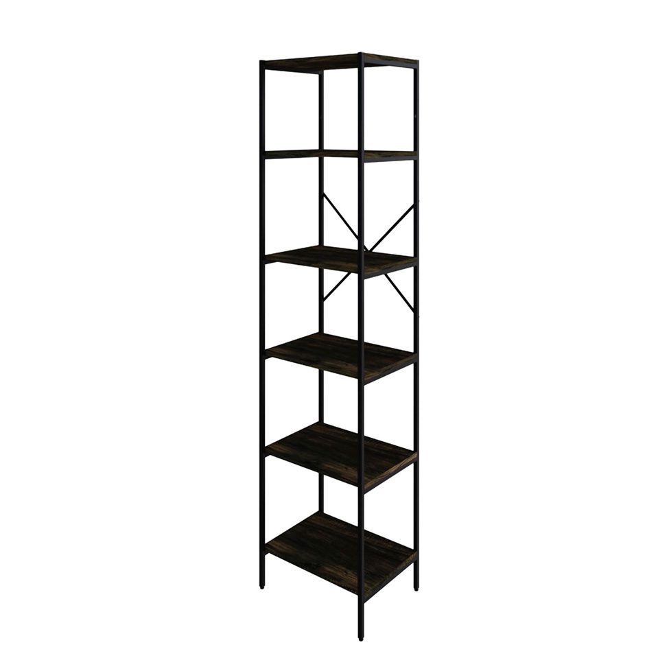 Estante com 6 Prateleiras Tub Carvalho Dark e Preta 45 cm
