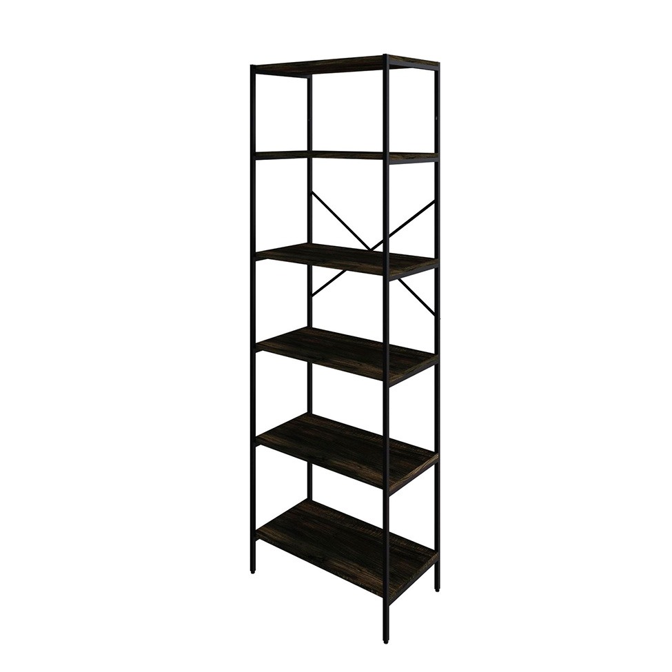 Estante com 6 Prateleiras Tub Carvalho Dark e Preta 60 cm
