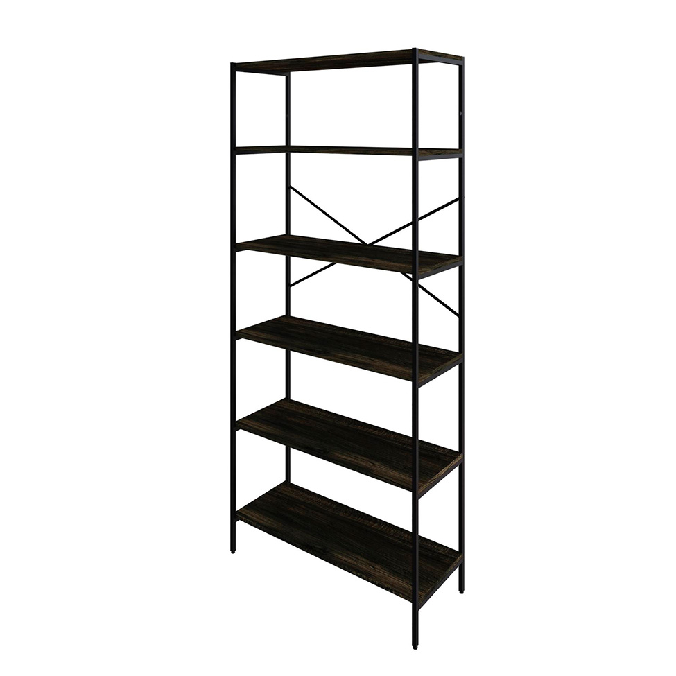 Estante com 6 Prateleiras Tub Carvalho Dark e Preta 80 cm
